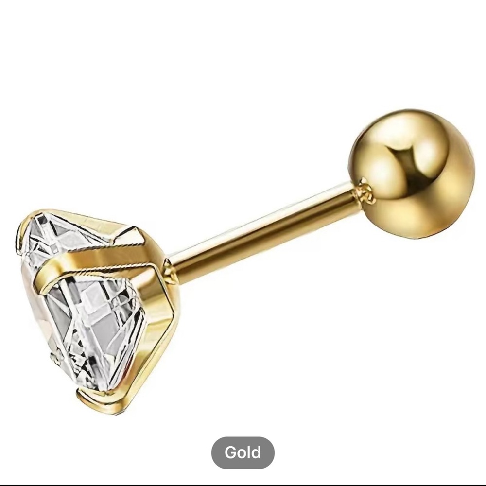 One piece Stud 5mm Zirconia Barbell Cartilage Earring  Hypoallergenic NWT